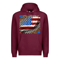 Burgundy American flag and race flag Premium Hoodie - AdoDesignShop