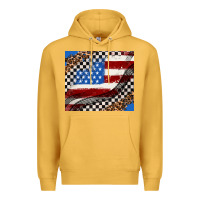 Mustard American flag and race flag Premium Hoodie - AdoDesignShop