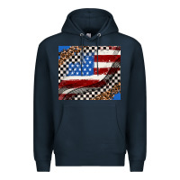 Navy American flag and race flag Premium Hoodie - AdoDesignShop