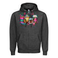 Charcoal Heather hairstylist coffee cups Zipper Hoodie - Zillion Design Studio