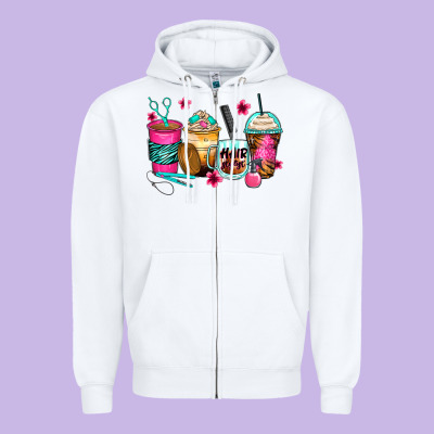 Hairstylist Coffee Cups Zipper Hoodie Designed By Zillion Design Studio