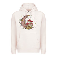 Pale Pink moon and mushrooms Premium Hoodie - MaliasSmallBusiness
