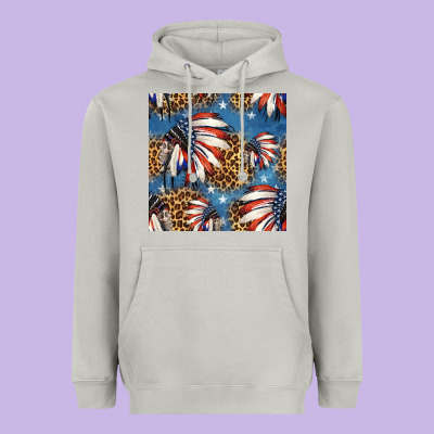 4th Of July Indian Headdress Seamless Pattern Heavyweight Hoodie Designed By Hra Design Shop