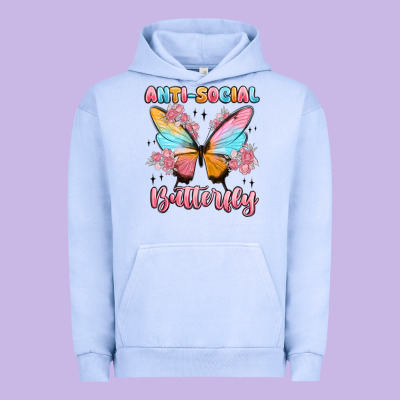 Anti Social Butterfly Urban Hoodie Designed By Maliassmallbusiness