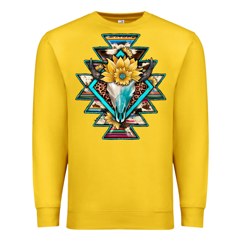Cowhide Leopard Bull Skull Aztec Premium Sweatshirt by JahusDesignShop | Teevron
