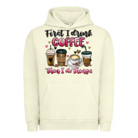 Pigment Pistachio first i drink coffee then i do things Urban Hoodie - MaliasSmallBusiness