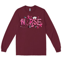 Burgundy breast cancer nurse Long Sleeve Tee - RanaPortraitStore