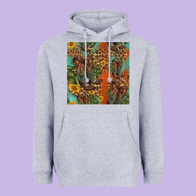 Western Boots And Sunflowers Seamless Pattern Heavyweight Hoodie Designed By Hra Design Shop