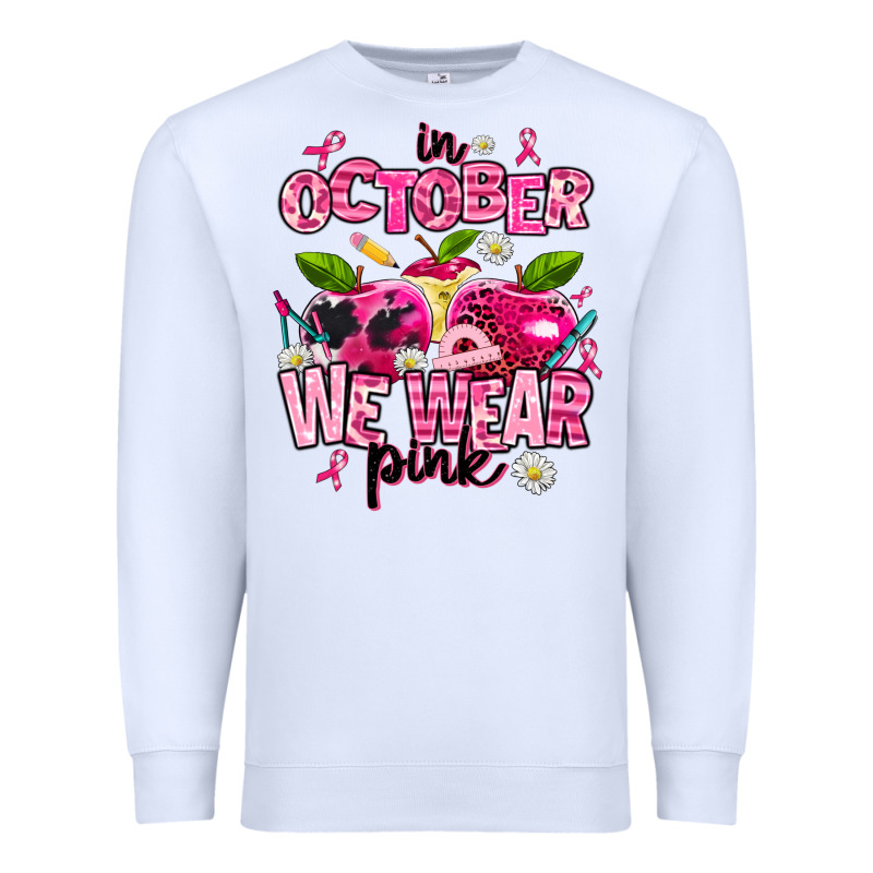 In October We Wear Pink Teachers Premium Sweatshirt by AdoDesignShop | Teevron