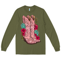 Army Green floral cowgirl boots Long Sleeve Tee - texasbilliewilder