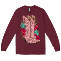 Burgundy floral cowgirl boots Long Sleeve Tee - texasbilliewilder