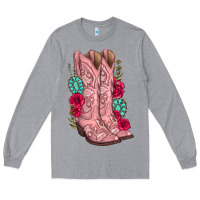 Heather Grey floral cowgirl boots Long Sleeve Tee - texasbilliewilder