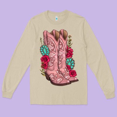 Long Sleeve Tee floral cowgirl boots