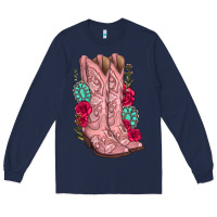 Navy floral cowgirl boots Long Sleeve Tee - texasbilliewilder