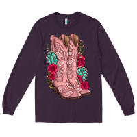 Plum floral cowgirl boots Long Sleeve Tee - texasbilliewilder