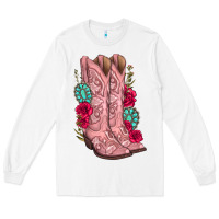 White floral cowgirl boots Long Sleeve Tee - texasbilliewilder