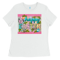White happy easter mousepad Ladies Tee - BarkalooDesign