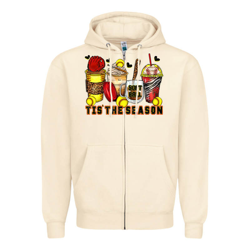 Tis' The Season Softball Coffee Cups Zipper Hoodie by Zillion Design Studio | Teevron