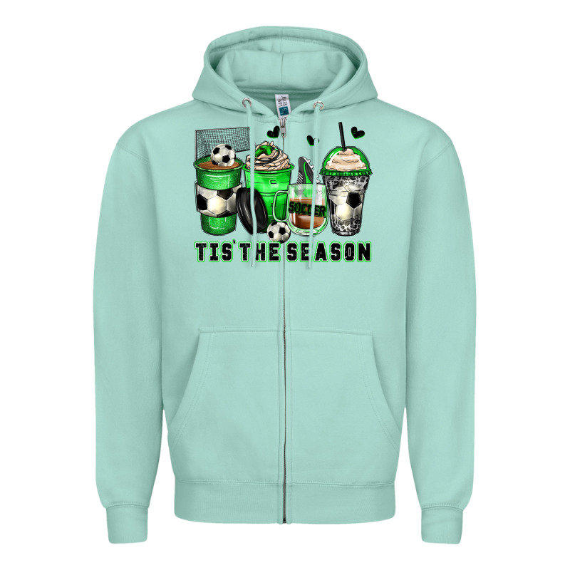 Tis' The Season Soccer Coffee Cups Zipper Hoodie by Zillion Design Studio | Teevron