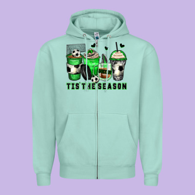 Tis' The Season Soccer Coffee Cups Zipper Hoodie Designed By Zillion Design Studio
