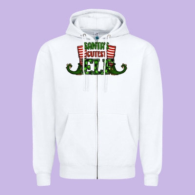 Santa's Cutest Elf Christmas Zipper Hoodie Designed By Ranaportraitstore