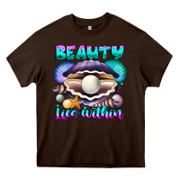 Chocolate Brown Beauty Lies Within Heavy Core Tee - CowhideDigitalArt