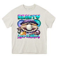 Cream Beauty Lies Within Heavy Core Tee - CowhideDigitalArt