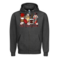 Charcoal Heather tis' the season baseball coffee cups Zipper Hoodie - Zillion Design Studio