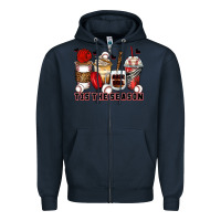 Navy tis' the season baseball coffee cups Zipper Hoodie - Zillion Design Studio