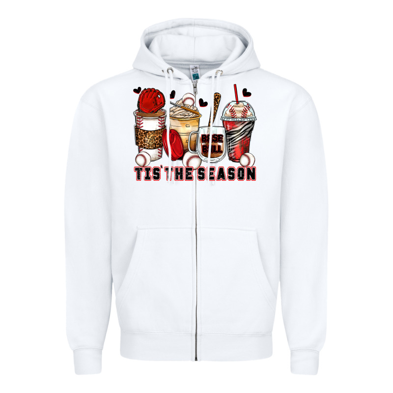 Tis' The Season Baseball Coffee Cups Zipper Hoodie by Zillion Design Studio | Teevron