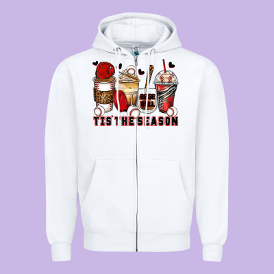 Tis' The Season Baseball Coffee Cups Zipper Hoodie Designed By Zillion Design Studio