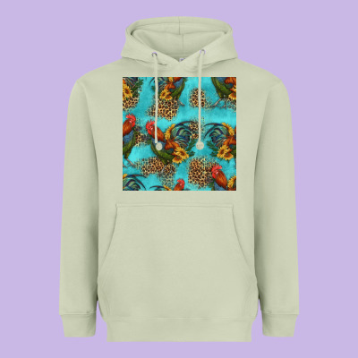 Rooster And Sunflowers Seamless Pattern Heavyweight Hoodie Designed By Hra Design Shop