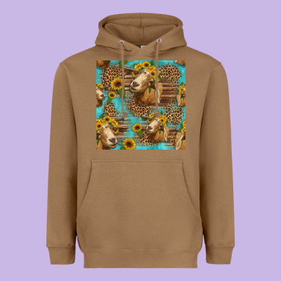 Goat Sunflowers Seamless Pattern Heavyweight Hoodie Designed By Hra Design Shop