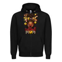 Black softball mom afro messy bun Zipper Hoodie - texasbilliewilder