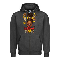 Charcoal Heather softball mom afro messy bun Zipper Hoodie - texasbilliewilder