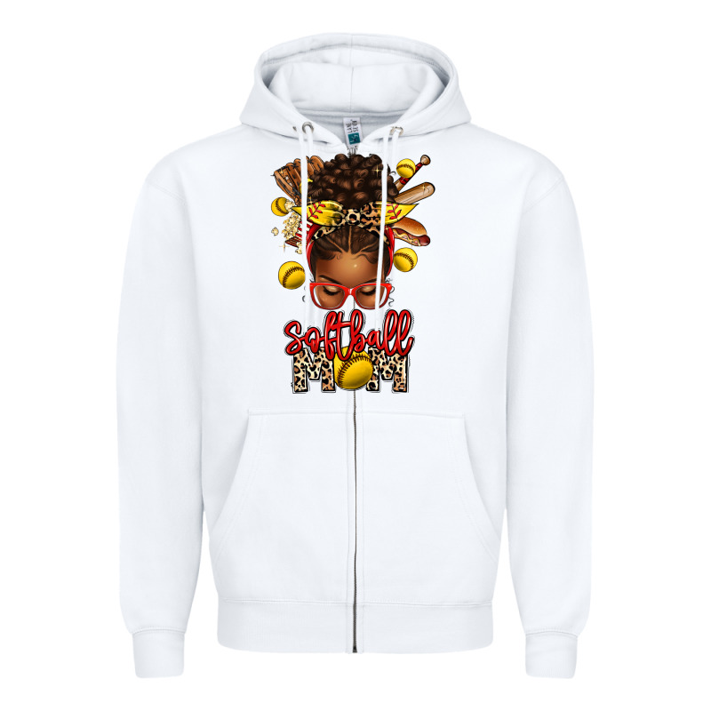 Softball Mom Afro Messy Bun Zipper Hoodie by texasbilliewilder | Teevron