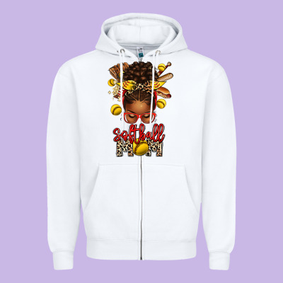 Softball Mom Afro Messy Bun Zipper Hoodie Designed By Texasbilliewilder