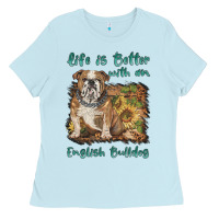 Baby Blue life is better with a english bulldog Ladies Tee - BarkalooDesign