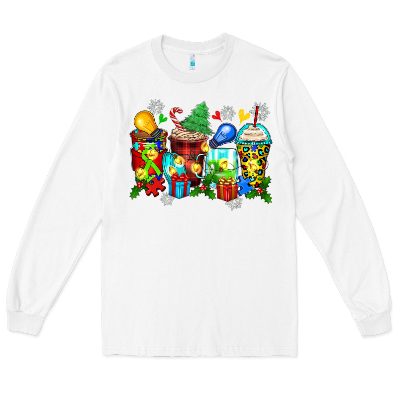 Autism Christmas Coffee Cups Long Sleeve Tee by Zillion Design Studio | Teevron