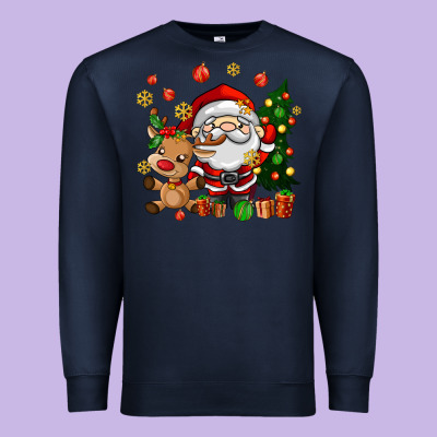 Santa And Reindeer Premium Sweatshirt Designed By Adodesignshop
