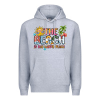 Heather Grey the beach is my happy place Premium Hoodie - MaliasSmallBusiness