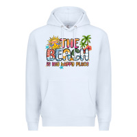 White the beach is my happy place Premium Hoodie - MaliasSmallBusiness
