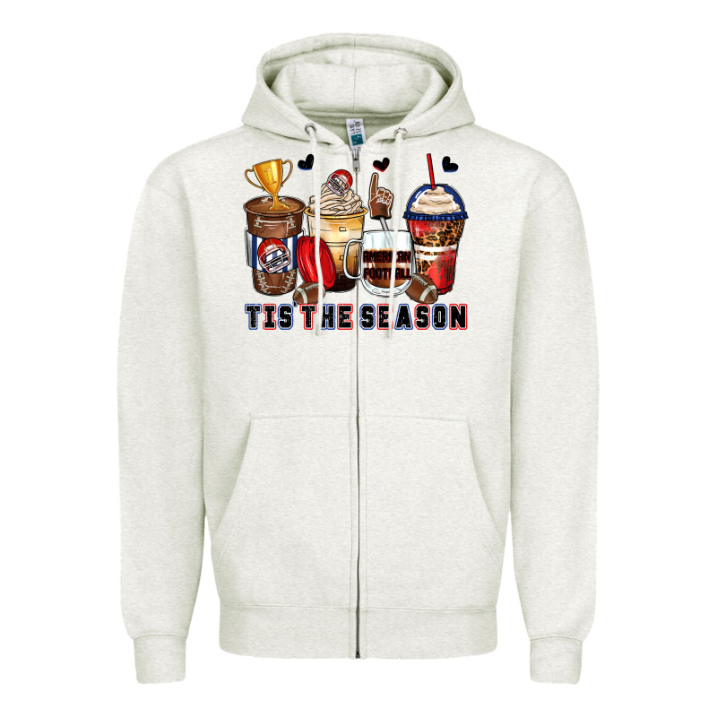 Tis' The Season American Football Coffee Cups Zipper Hoodie by Zillion Design Studio | Teevron