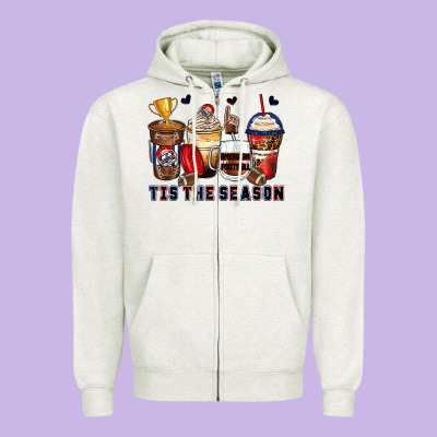Tis' The Season American Football Coffee Cups Zipper Hoodie Designed By Zillion Design Studio