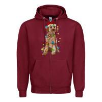 Burgundy cockapoo with christmas lights Zipper Hoodie - RanaPortraitStore