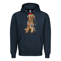 Navy cockapoo with christmas lights Zipper Hoodie - RanaPortraitStore