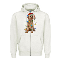 Oatmeal Heather cockapoo with christmas lights Zipper Hoodie - RanaPortraitStore