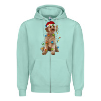 Seafoam cockapoo with christmas lights Zipper Hoodie - RanaPortraitStore