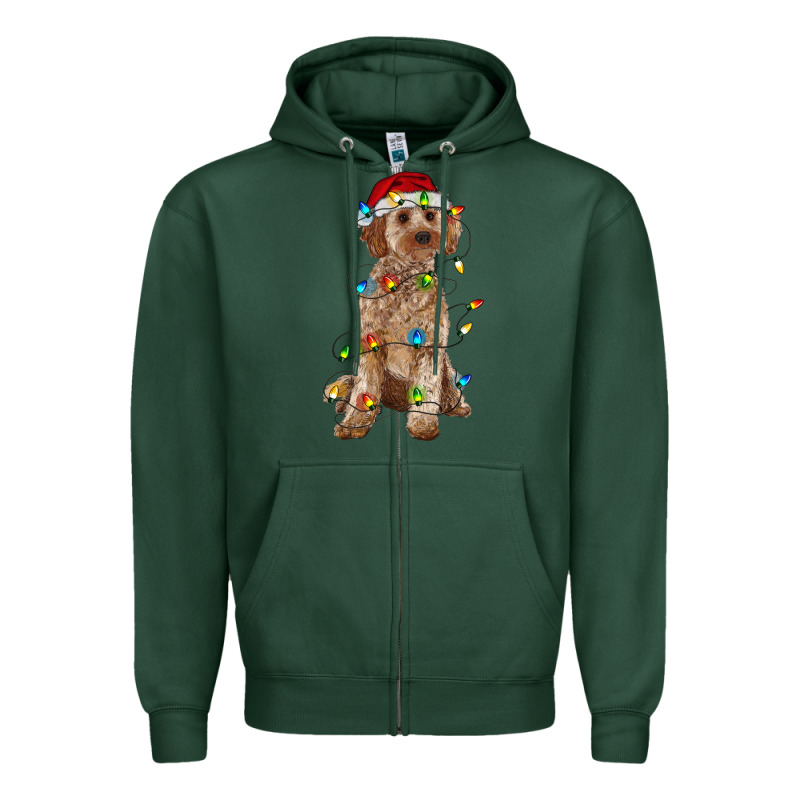 Cockapoo With Christmas Lights Zipper Hoodie by RanaPortraitStore | Teevron