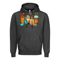 Charcoal Heather thankful coffee cups Zipper Hoodie - Zillion Design Studio